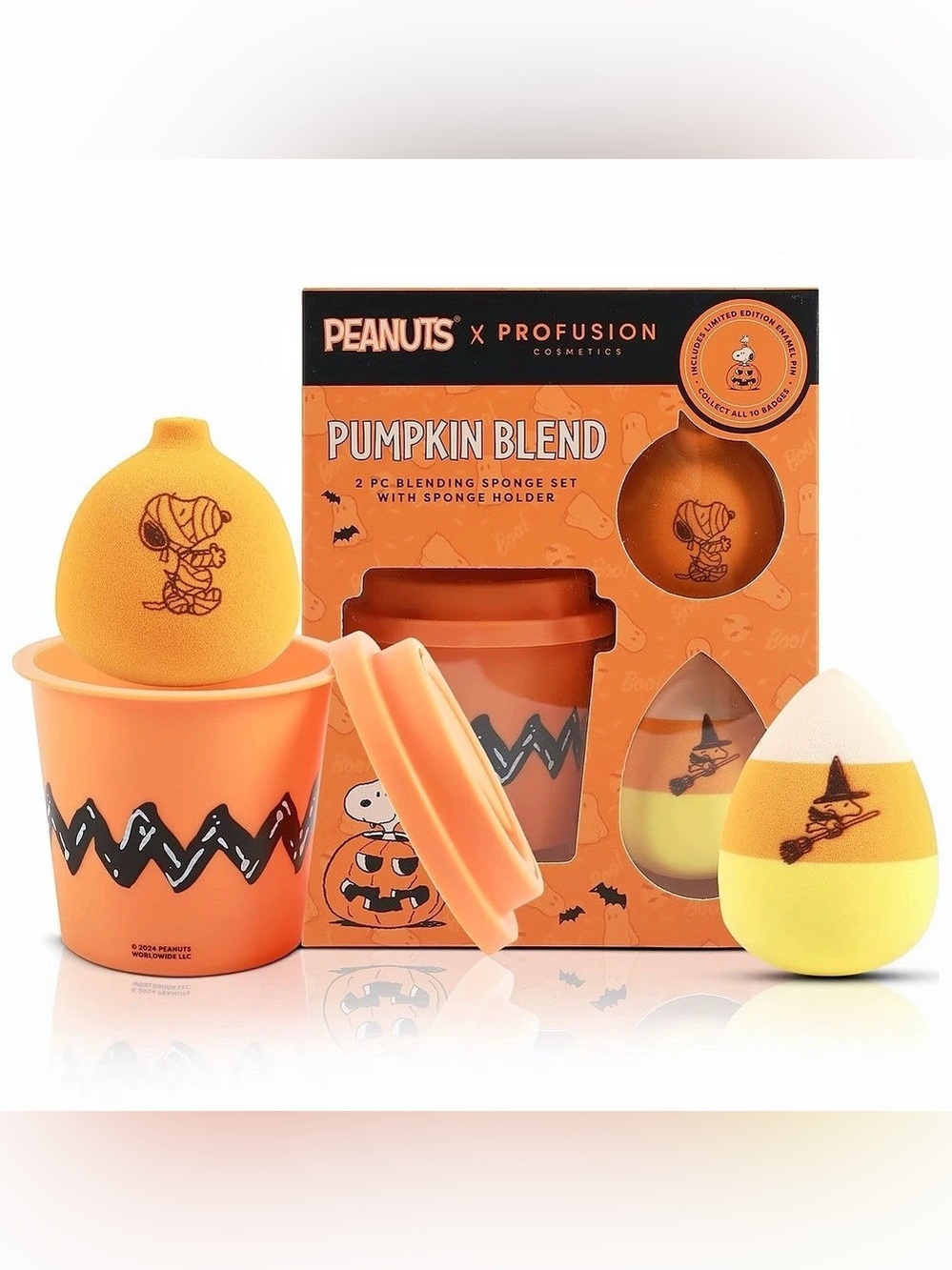 Profusion Cosmetics Peanuts Halloween Pumpkin Blend Sponge Set with Holder